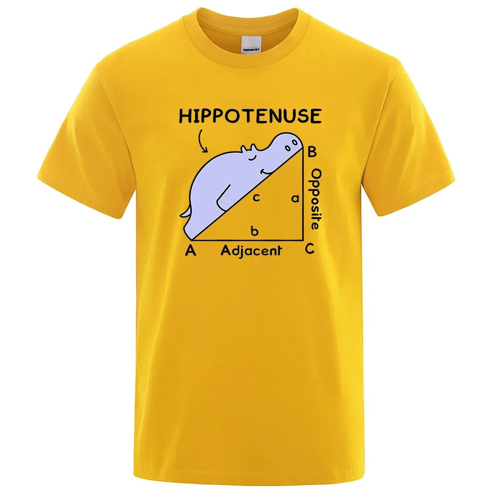 Funny Hippotenuse Opposite Adjacent mathematics graphic printed on a loose-fit cotton T-shirt.