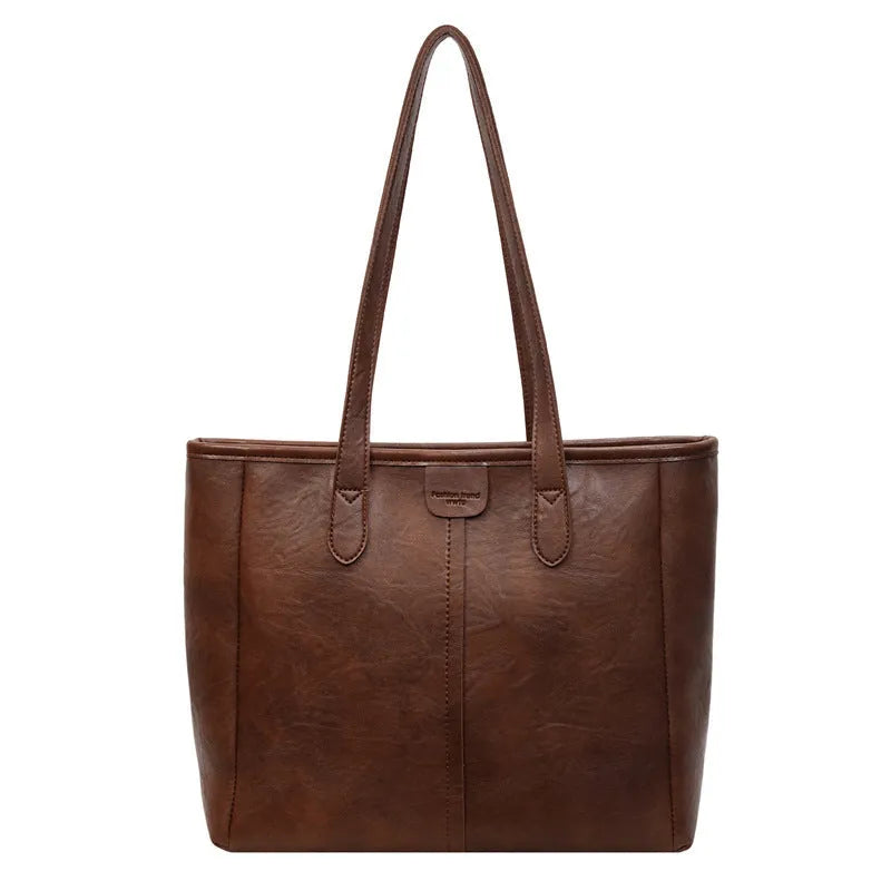 Women's large capacity PU shoulder bag in black with double straps, 37cm top width, 29cm height