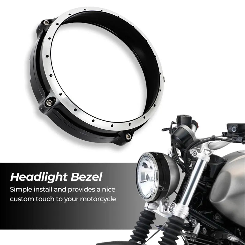Black CNC aluminium headlight cover for BMW R nineT Scrambler motorcycle
