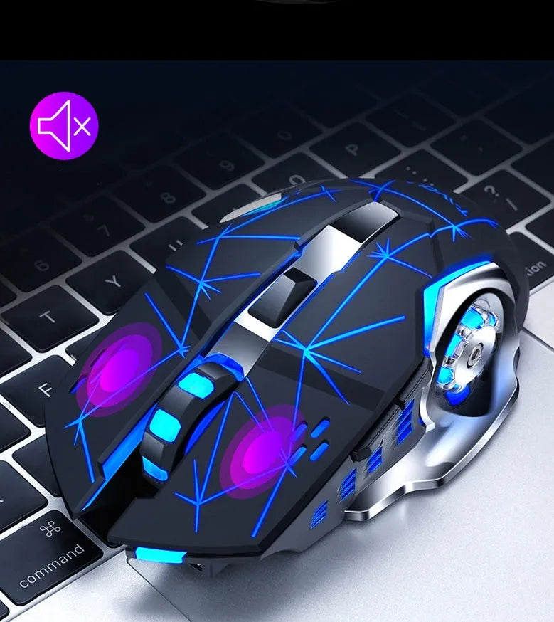 Wireless silent charging mouse in black and white colours showing standard size