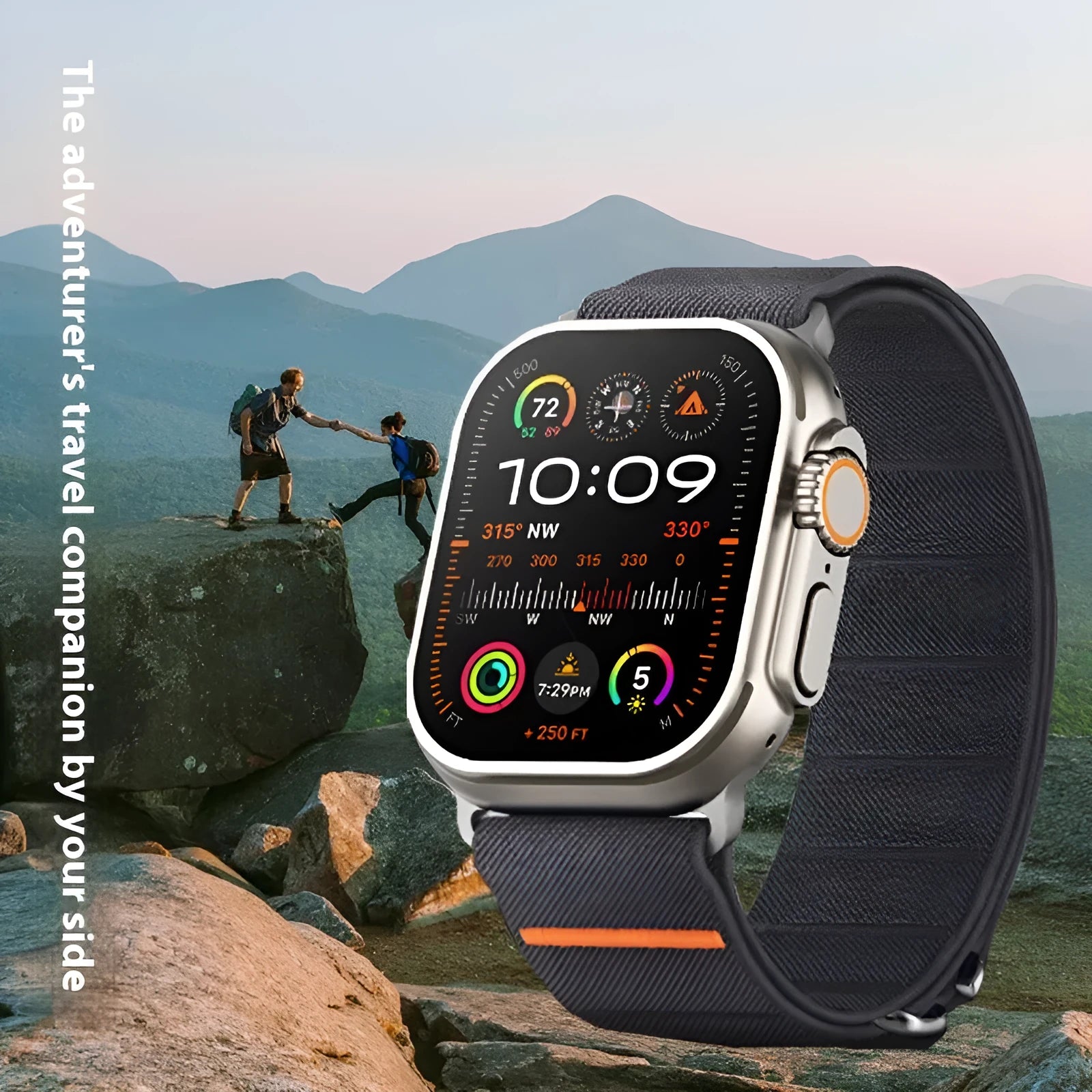 Elastic nylon sports watchband with stainless steel buckle for Apple Watch, shown in Army Green colour.
