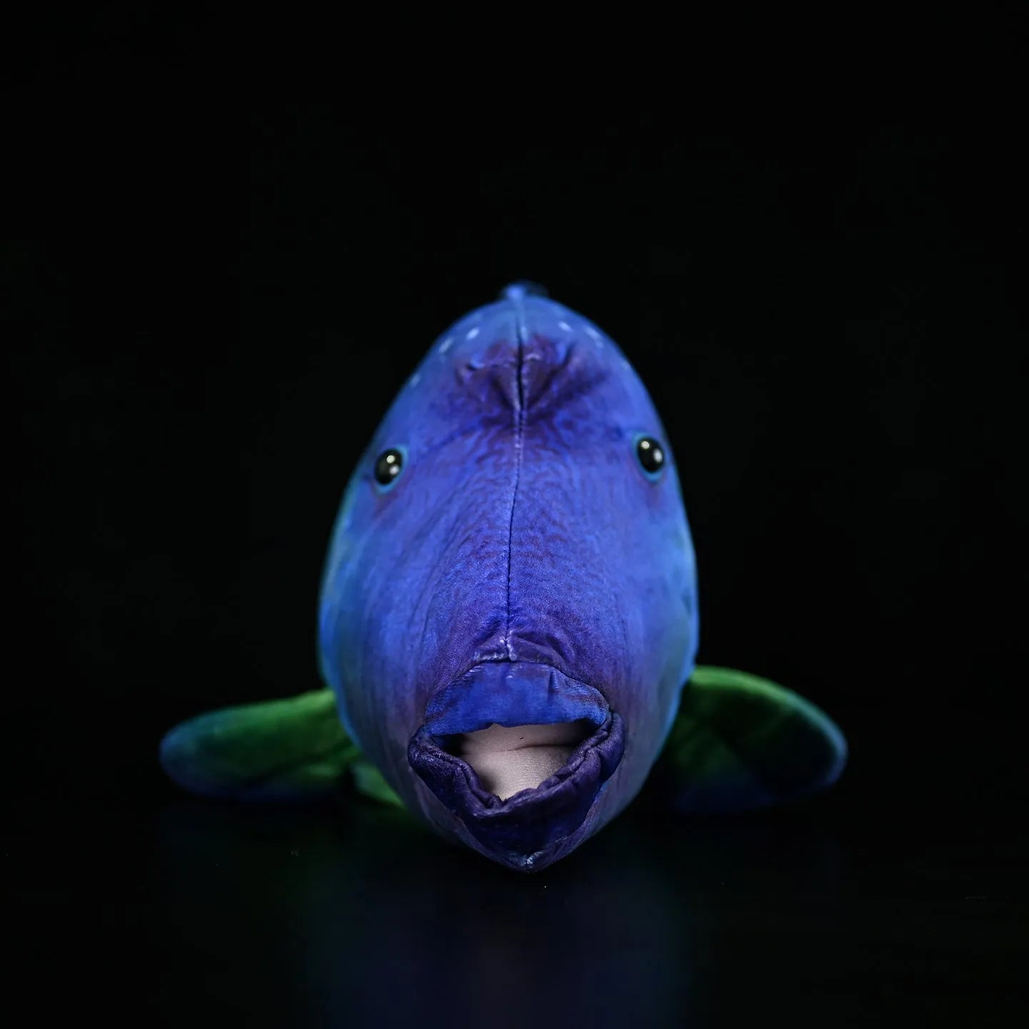 Green realistic printed sunfish plush toy with wavy lips, 55cm length, soft plush material