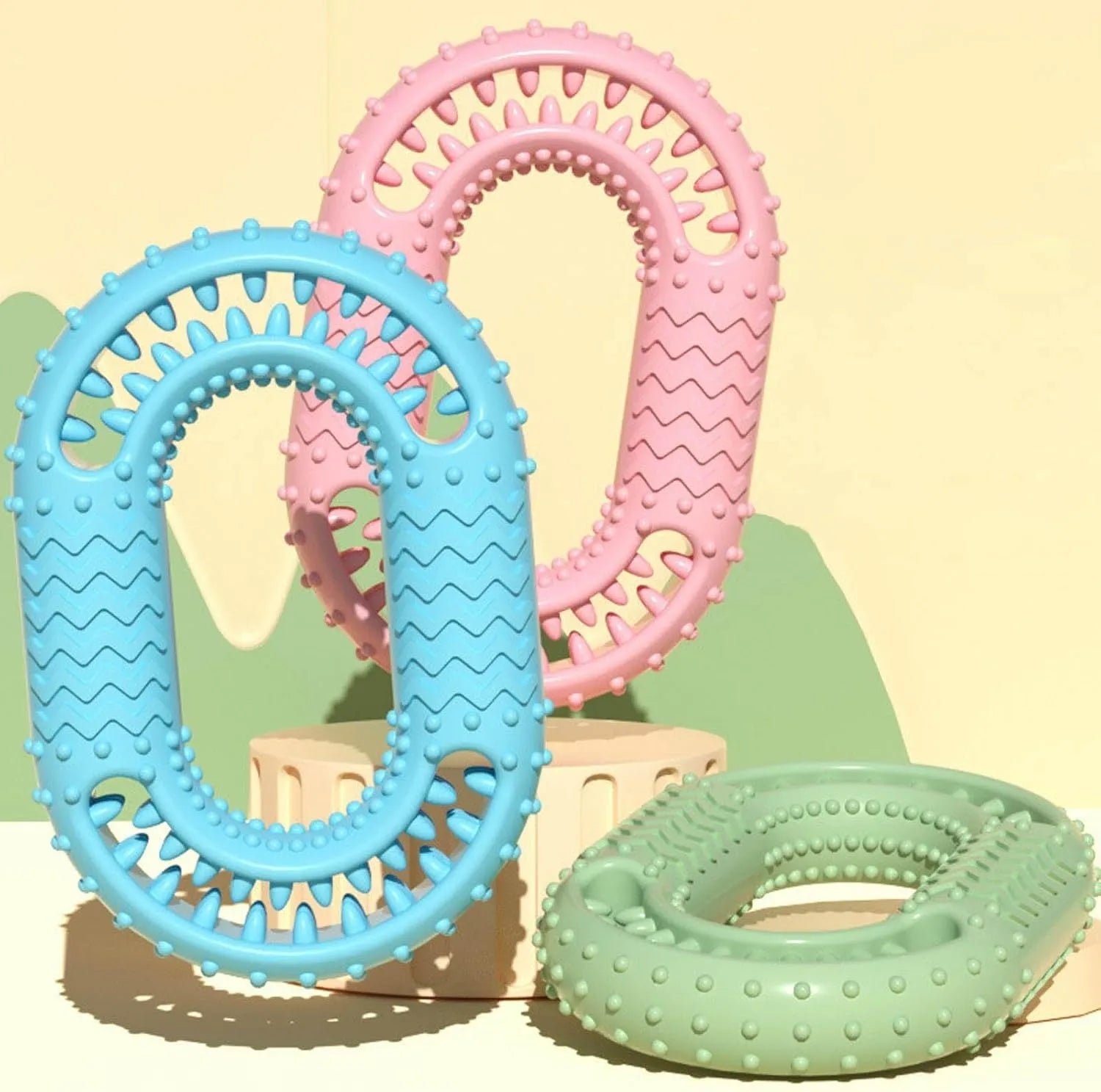 Blue o-ring shaped dog chew toy for dental health and aggressive chewers