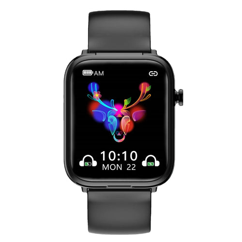 Black all-touch smartwatch with Bluetooth headset, zinc alloy body, and 1.69-inch screen.