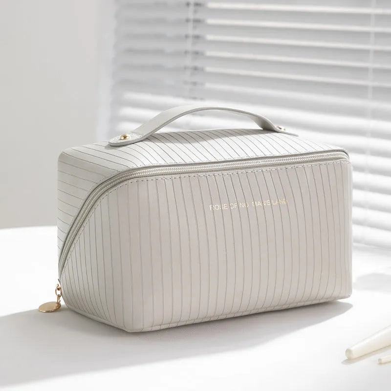 Vertical pattern cubic makeup bag in soft PU leather with 22.5cm by 12.5cm dimensions