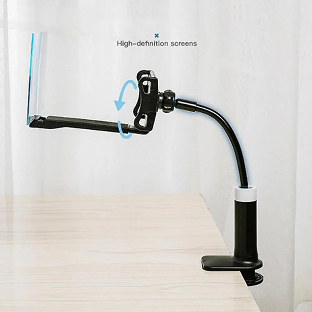 Black mobile phone screen amplifier with 12-inch display on adjustable folding bracket