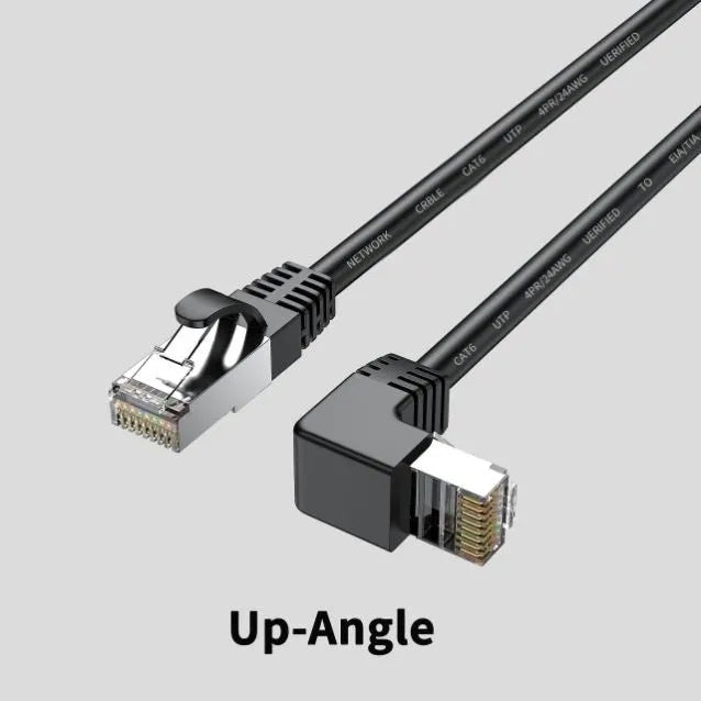 Cat6 Ethernet cable with right-angled RJ45 connector in various colours and lengths
