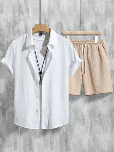 Men's 3D printed Hawaiian shirt and shorts outfit set in picture colour