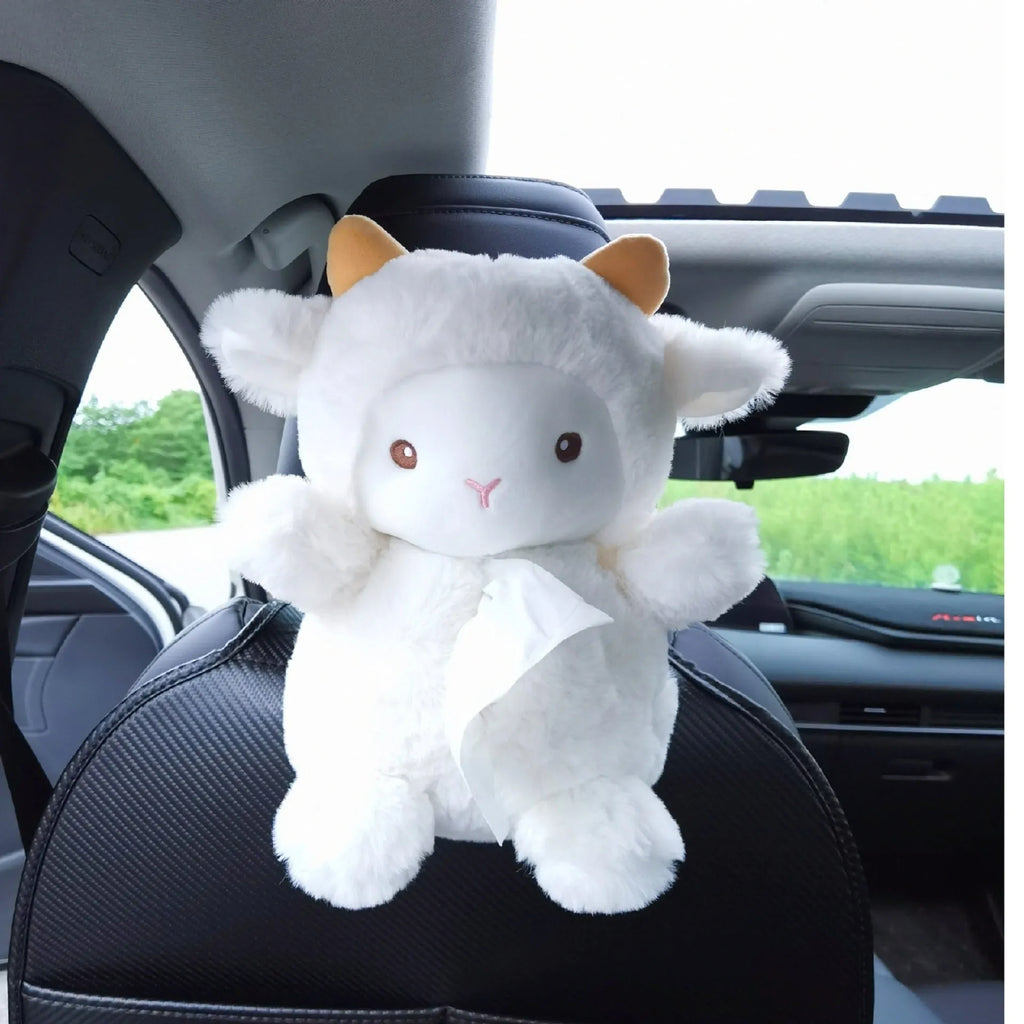 Plush cartoon animal car tissue box for interior decoration in lamb or pig models