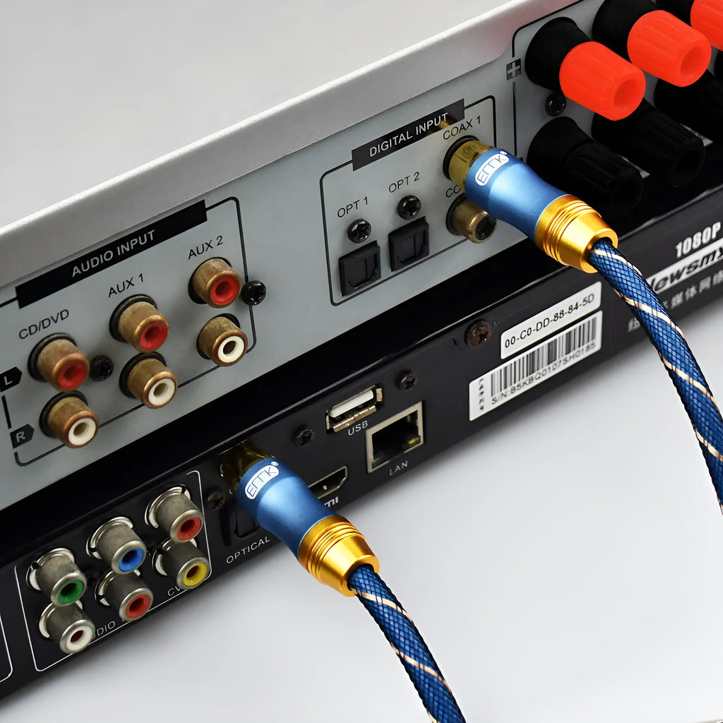 3 metre gold-plated digital coaxial audio cable with blue sheath and RCA connectors