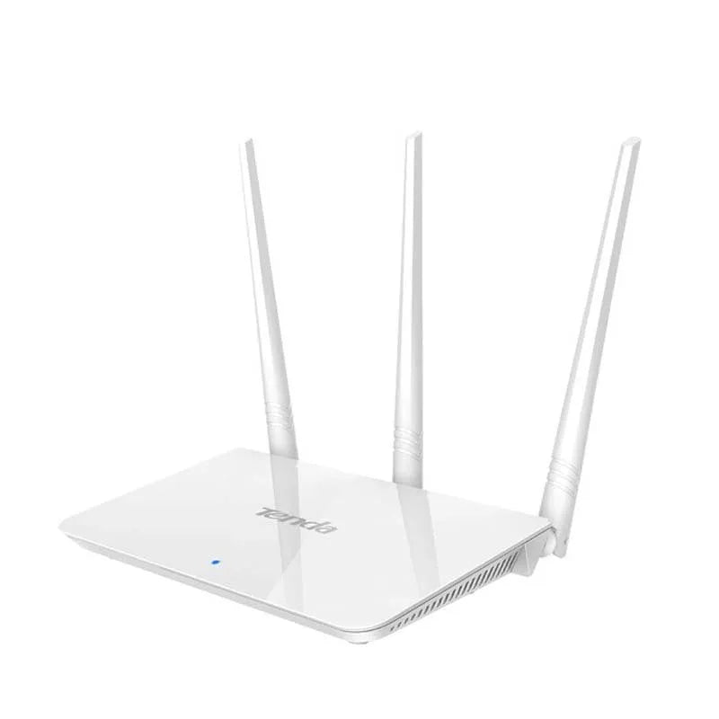 A white wireless router with antennas for dual-band 2.4GHz and 5GHz Wi-Fi.