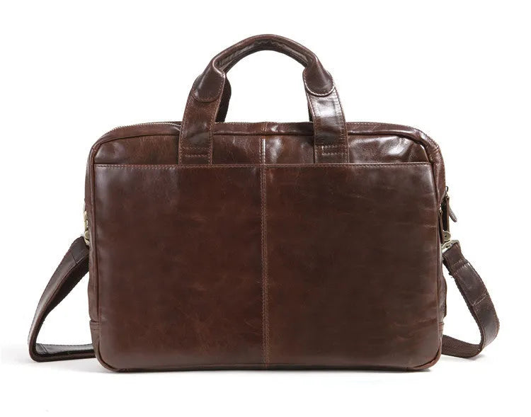 Brown men's business briefcase made from first layer cowhide leather with 18-inch size