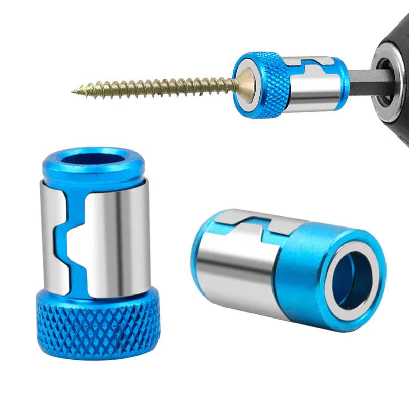 Light blue magnetic screwdriver bit with slotted tip and magnetic ring