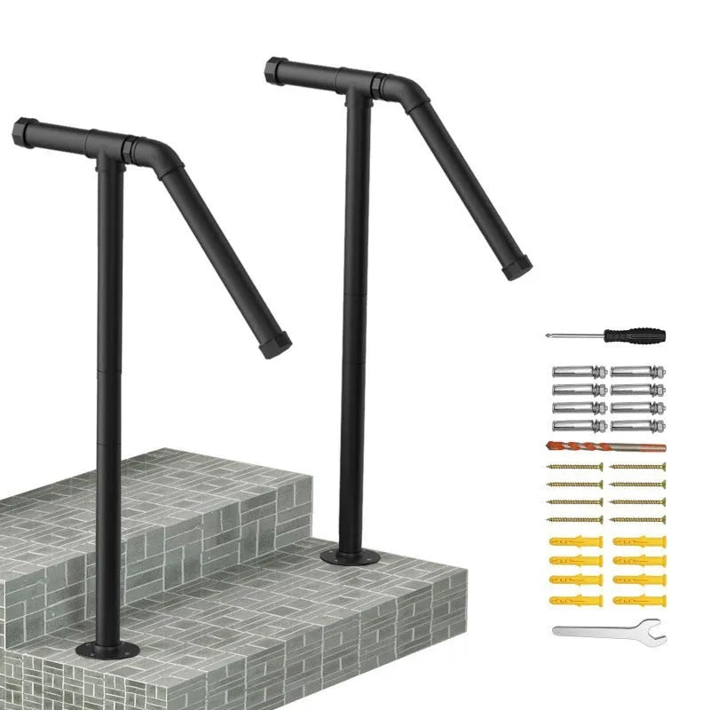 Black metal minimalist ladder support for staircase safety in American household style