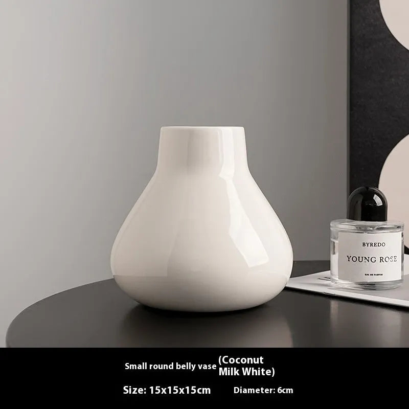 Black and white ceramic round belly French high-sense decorative vase with optional flower ornaments