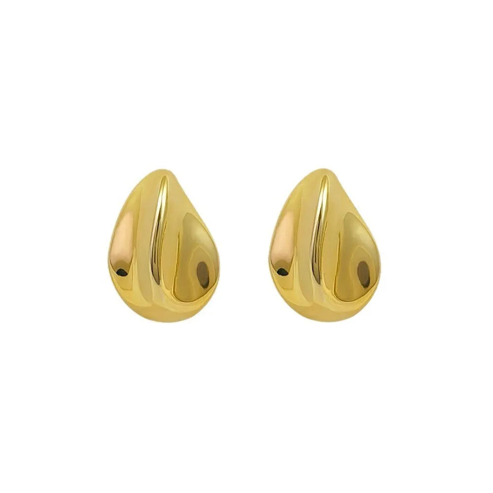 Pair of alloy ear studs with cold wind pleated design and geometric water droplet shape in electroplated finish