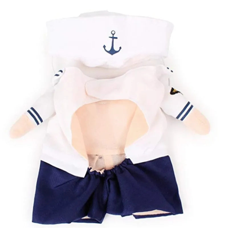 Sailor-style polyester pet costume for cats and dogs, fashion minimalist design, available in sizes S to XL