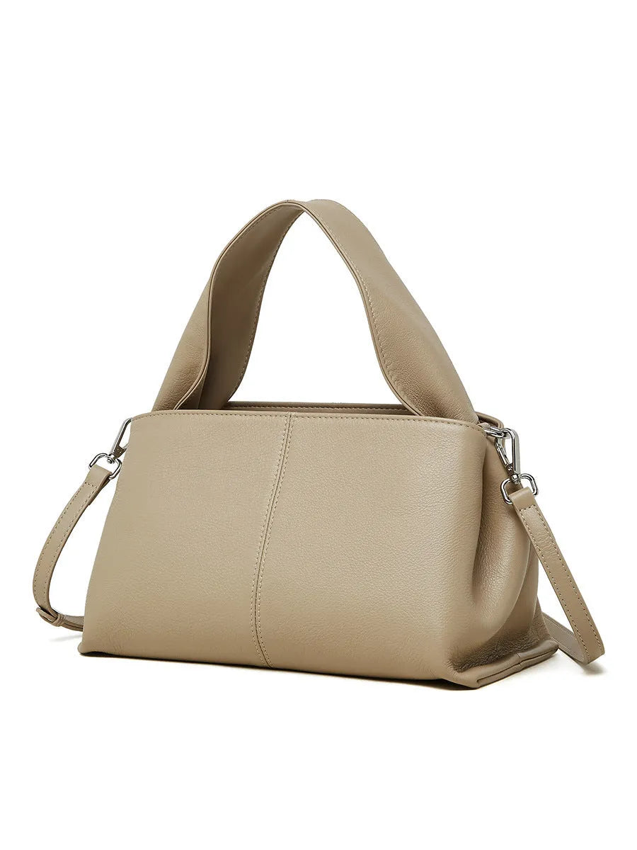 Women's retro texture cowhide messenger bag in horizontal square shape with double shoulder straps