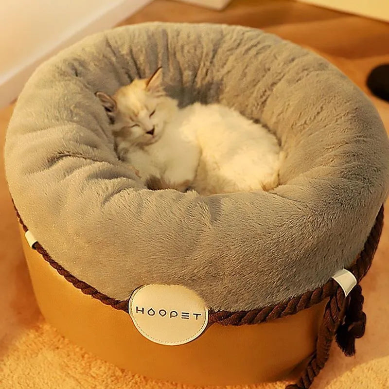 Closed solid colour warm yellow cat nest S size 45x45x25cm with thickened down filling polyester and cotton for pets up to 7kg