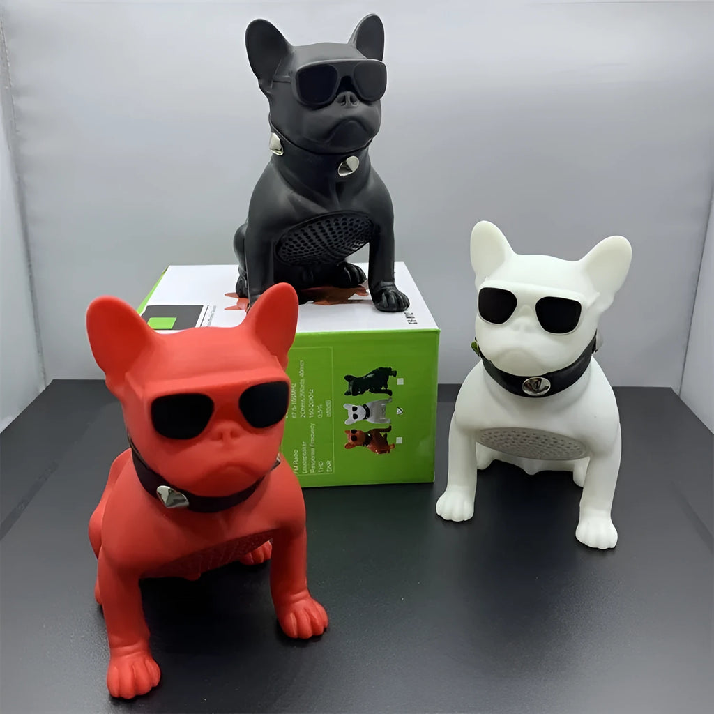 Mini full body bulldog Bluetooth speaker in black, red, or white colours with wireless audio streaming