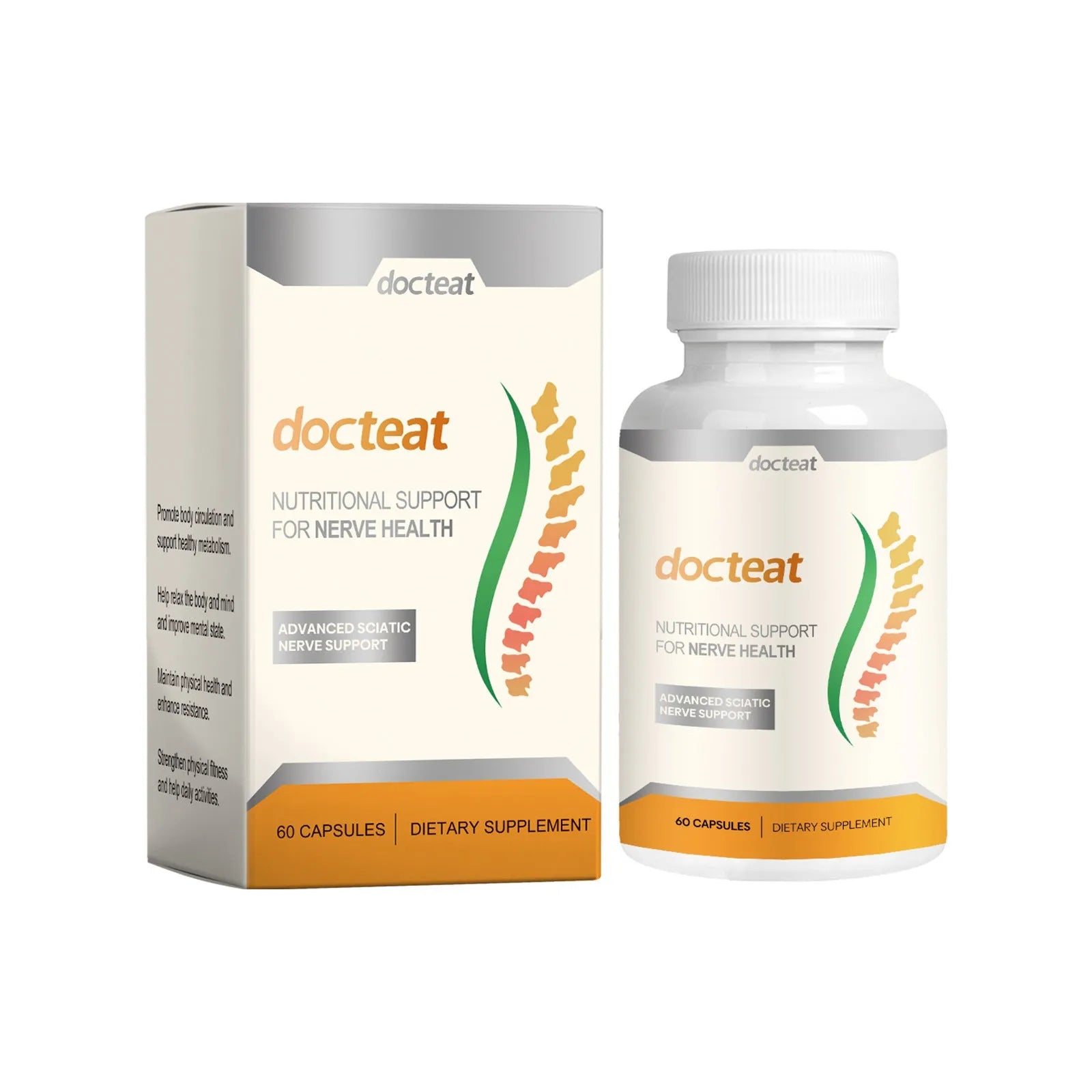 DOCTEAT Body Care Glue Wrap bottle containing 60 capsules for joint comfort and massage support