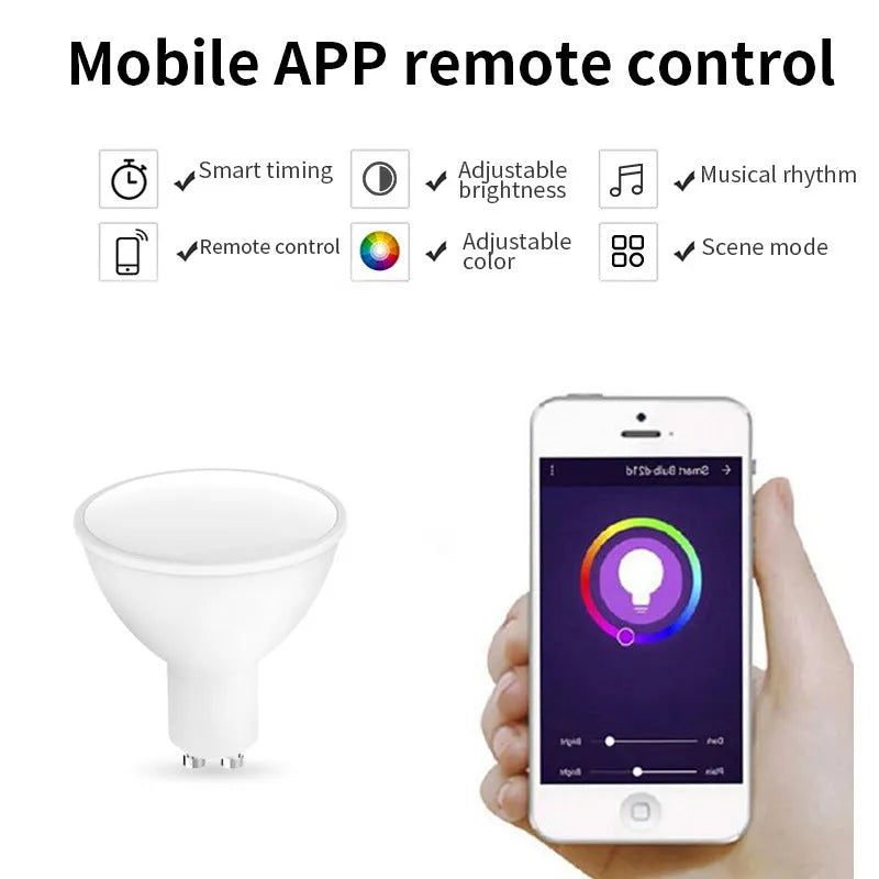 GU10 smart LED spotlight bulb with Wi-Fi and RGBCCT colour changing capabilities