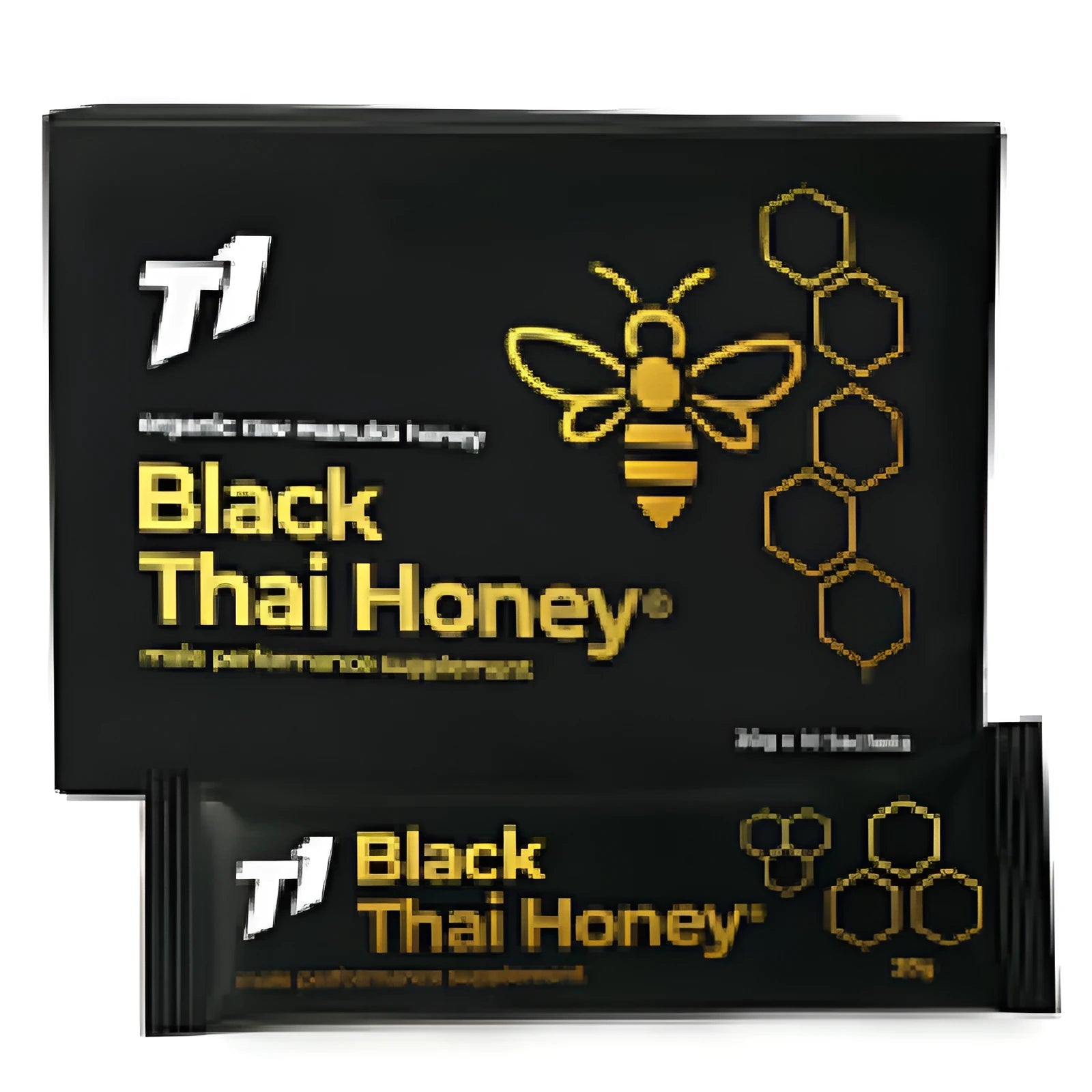T1 Black Thai Honey container showing rich dark coloured honey