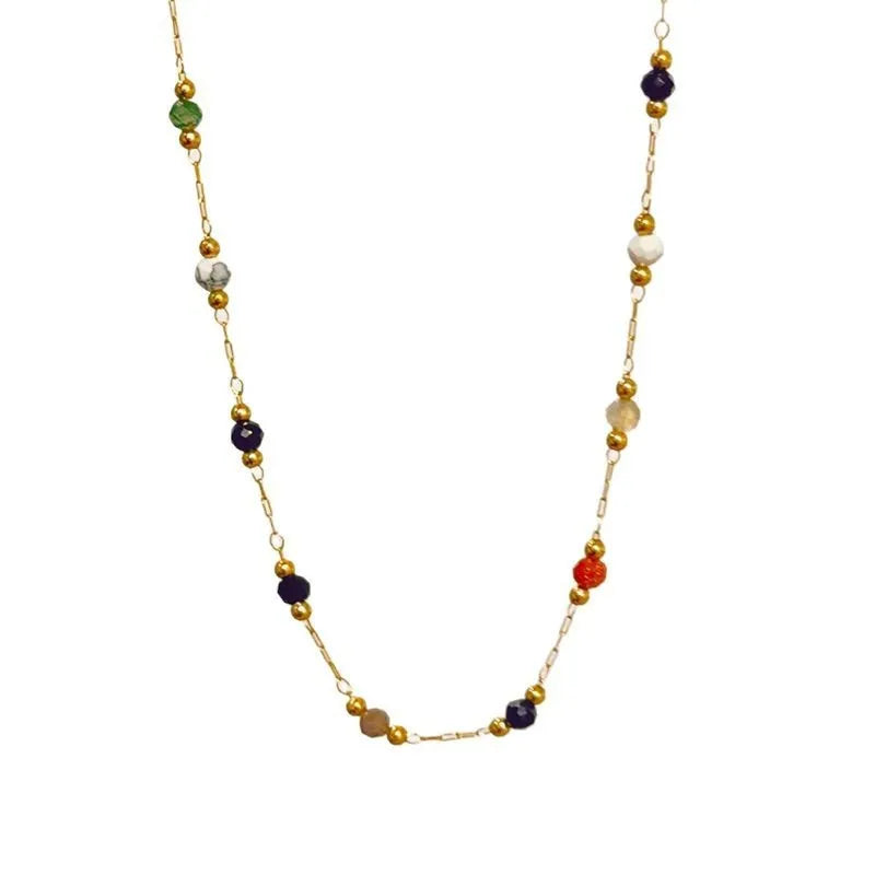 Gold titanium steel necklace with a natural stone pendant on an adjustable O-ring chain.