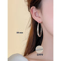 Silver needle big circle earrings high sense geometric platinum finish – 40mm size