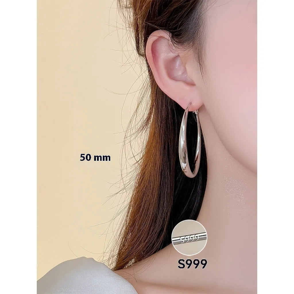 Silver needle big circle earrings high sense geometric platinum finish – 40mm size