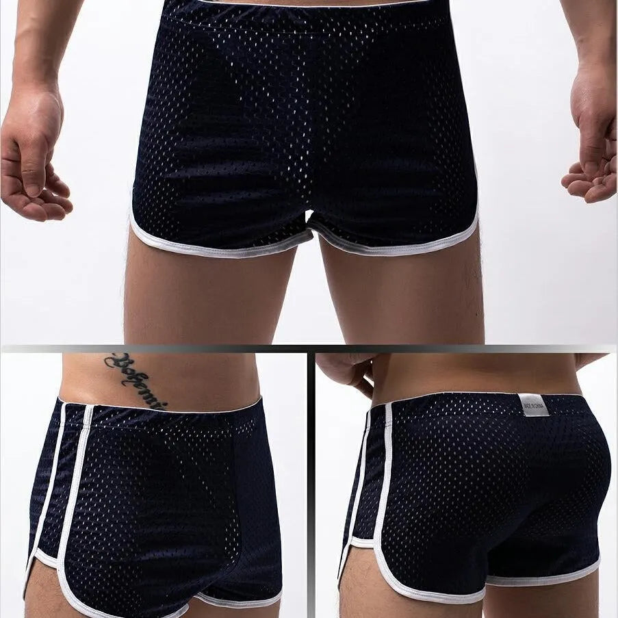 Men's breathable cotton blend three-point boxer shorts in black, shown flat.