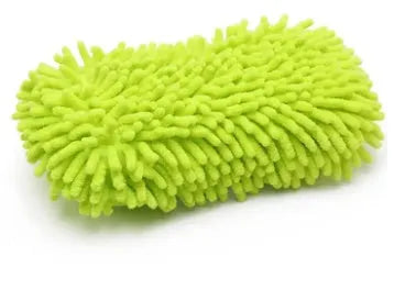 Silvery green microfiber car wash sponge measuring 14 by 25 centimetres for vehicle cleaning