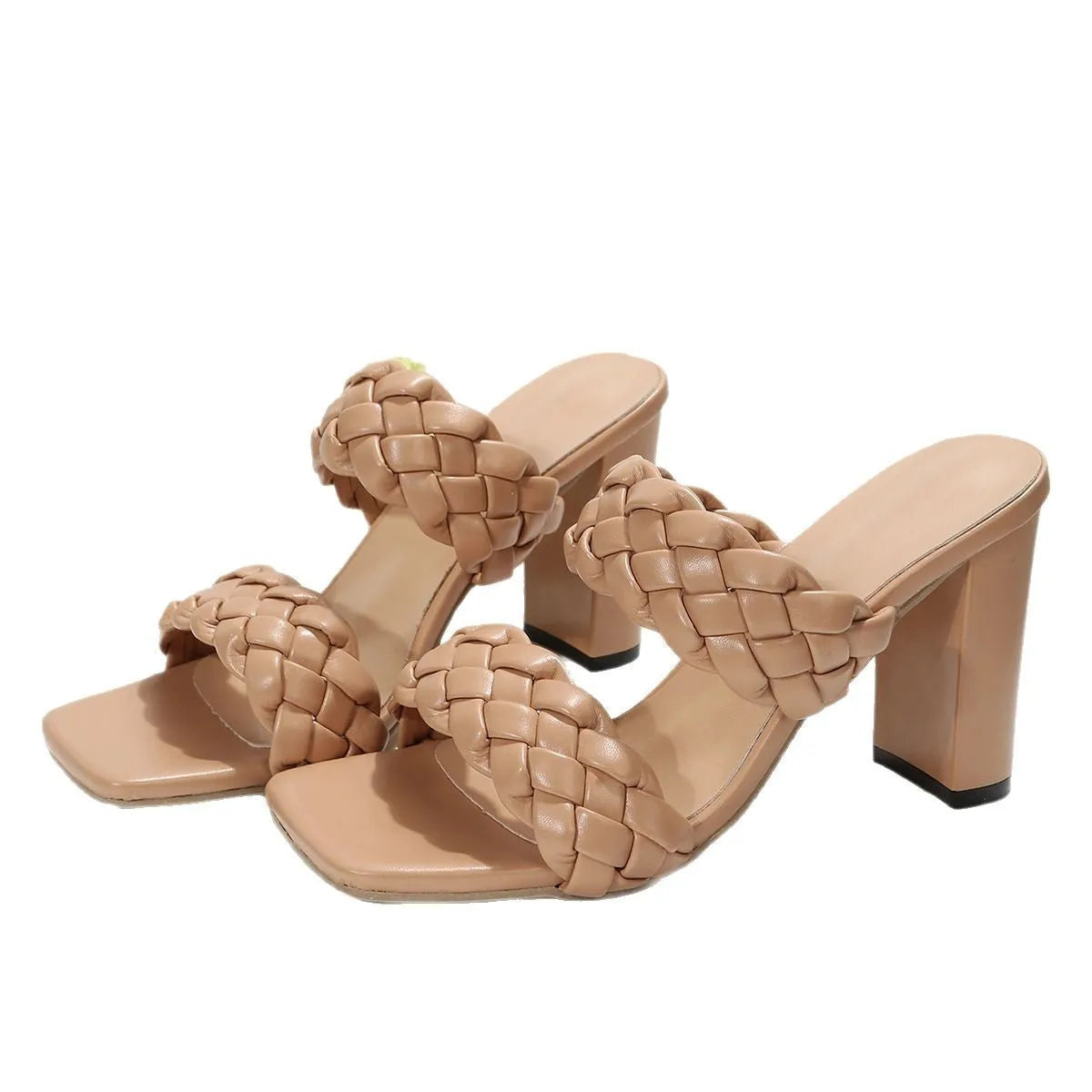 Square toe flip-flops with chunky rubber sole and woven twisted straps in white colour