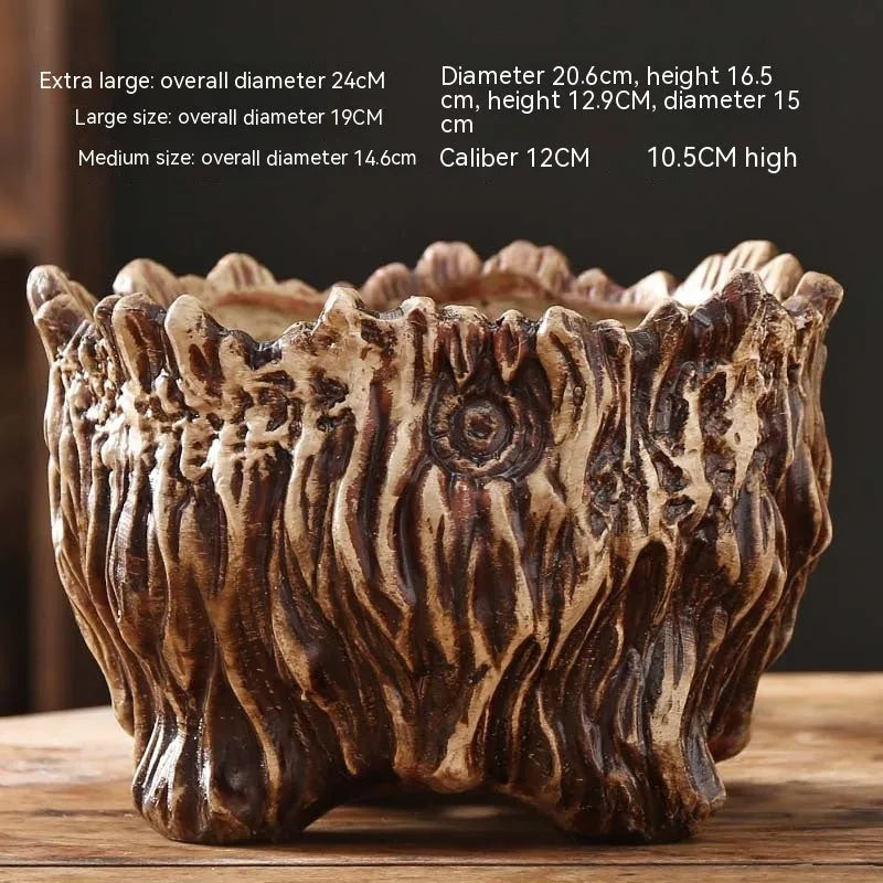 Ceramic flower pot wood shaped tree root design extra large size for succulent plants home gardening