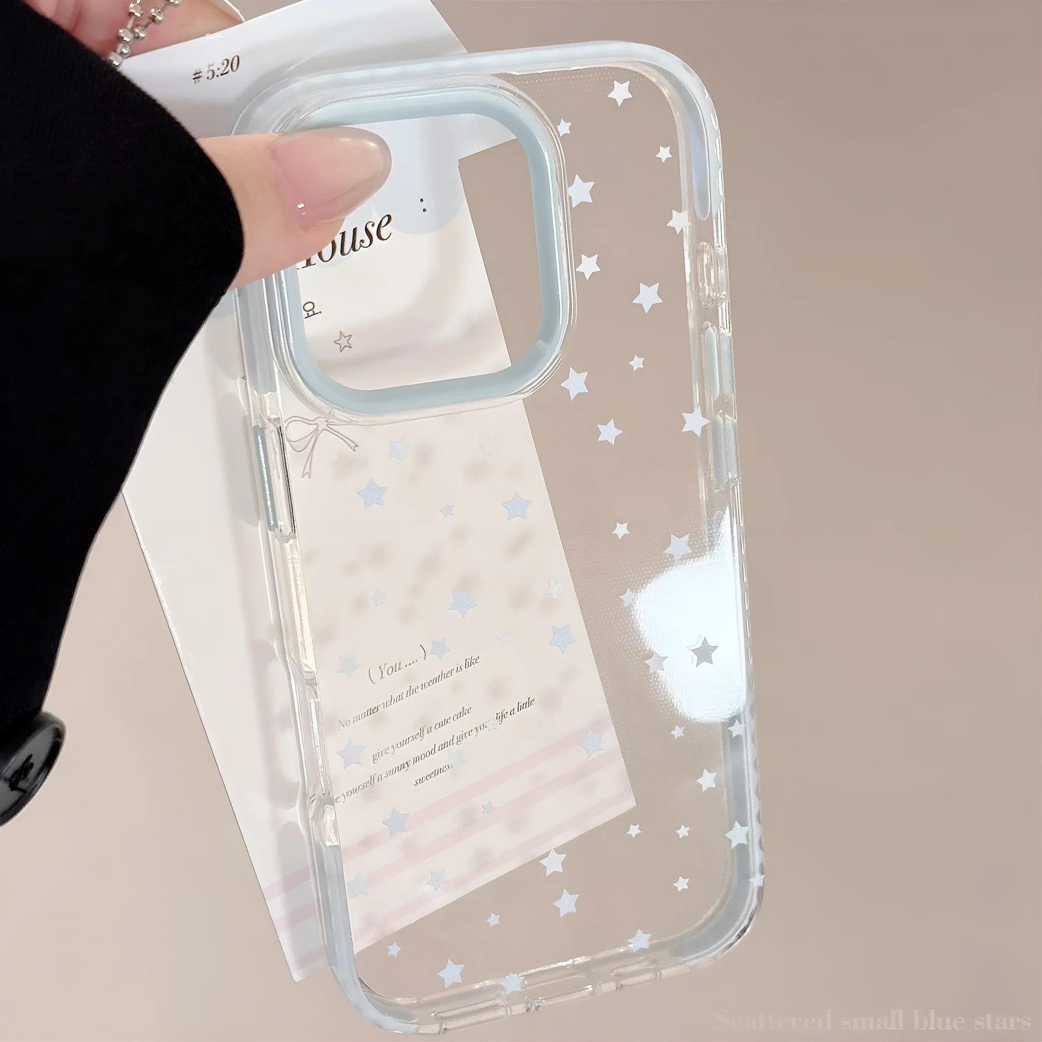 Blue stars drop-resistant TPU phone case for iPhone with transparent back and blue edge