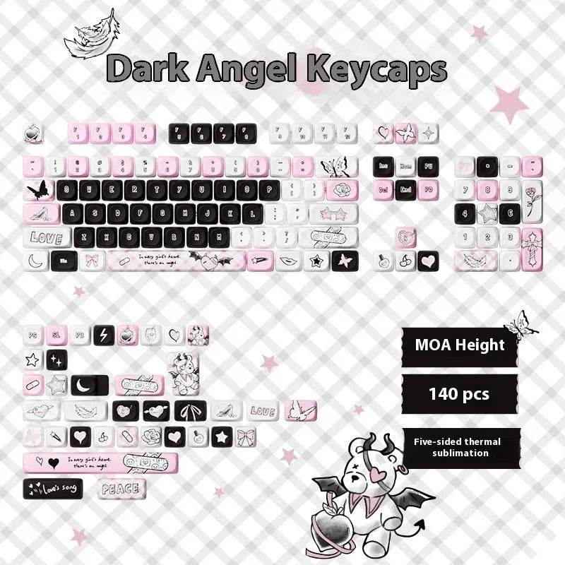 Sublimation printed cartoon pig theme mechanical keyboard keycaps full set with colourful party artwork