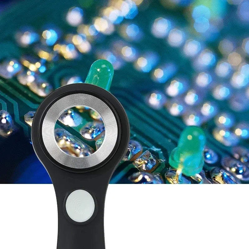 Professional magnifying glass with optical glass lens for jewellery tobacco alcohol appraisal in black or silver finish