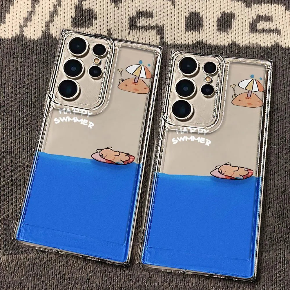 Translucent TPU phone case with summer surfing puppy design for Samsung S23 series