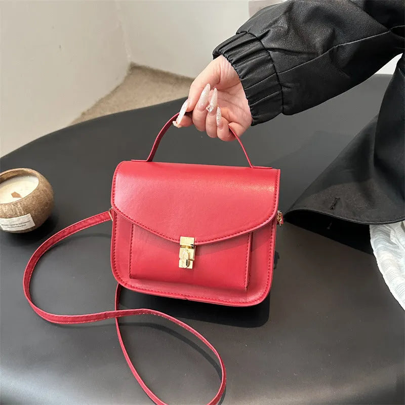 Horizontal square PU leather messenger bag in black colour with document organiser