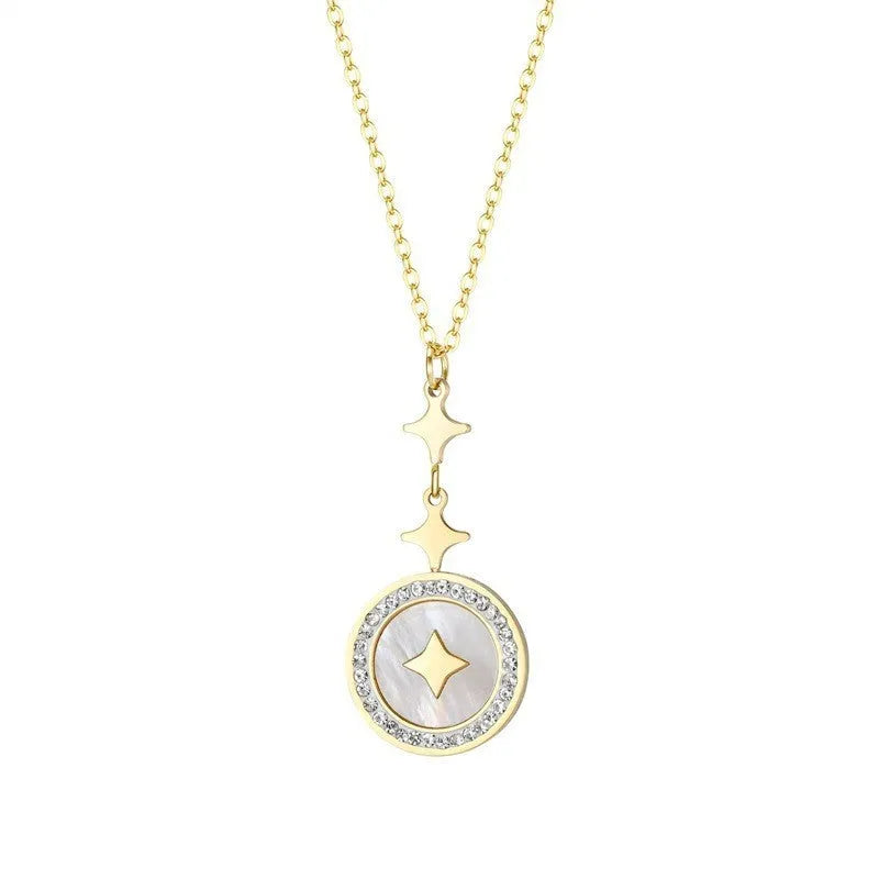 Six-pointed star titanium steel necklace with O-ring chain in rose gold or gold colour options