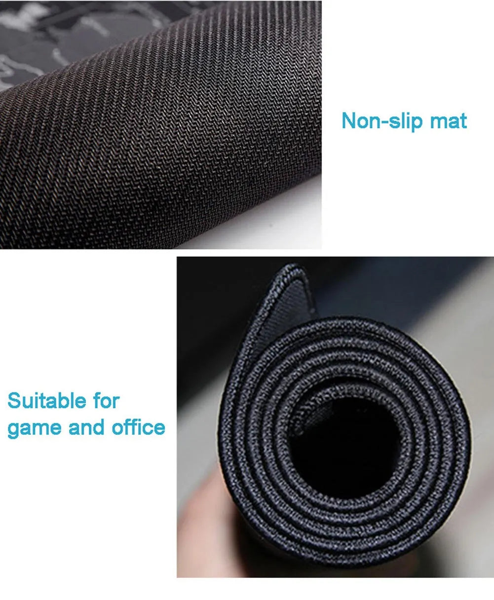 Custom cartoon design large mouse pad with keyboard and mouse on natural rubber non-slip base.