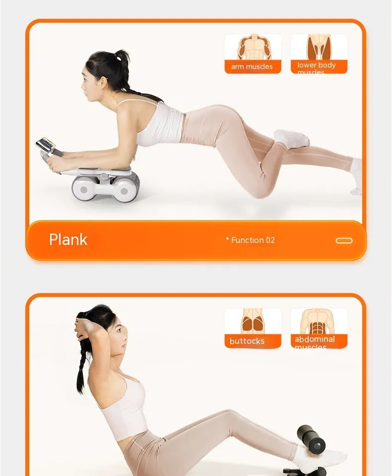 White fitness roller equipment with LED timing screen for belly exercises