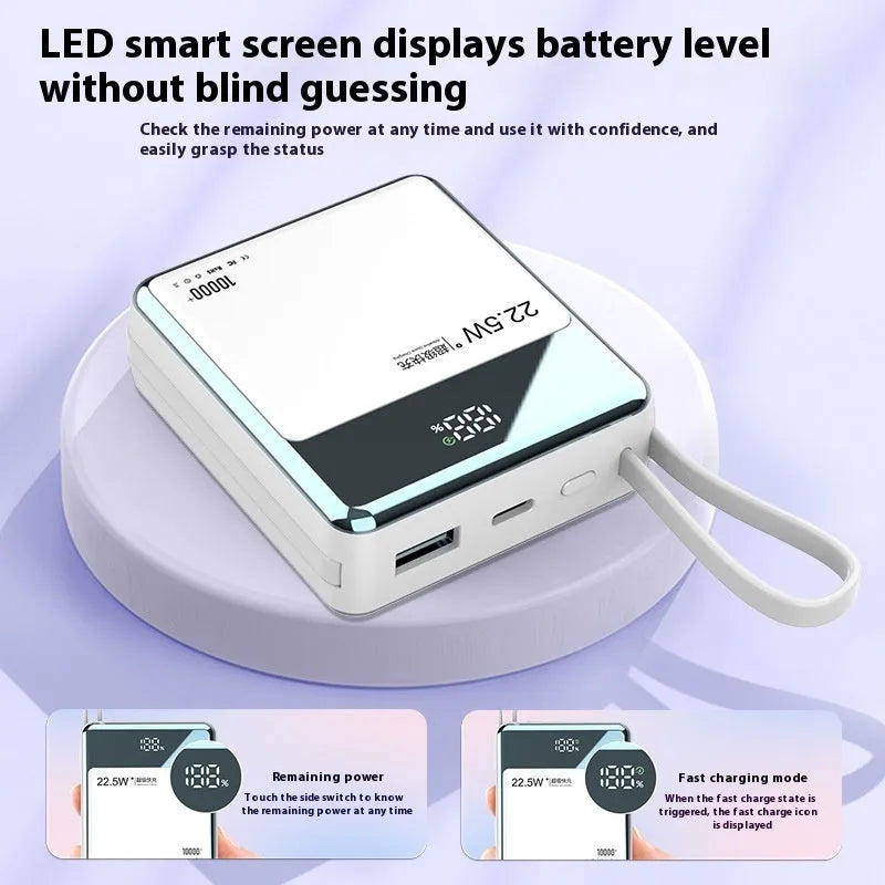Super fast charge power bank with cable, plastic shell, 10000mAh, 75x65x25mm, in black