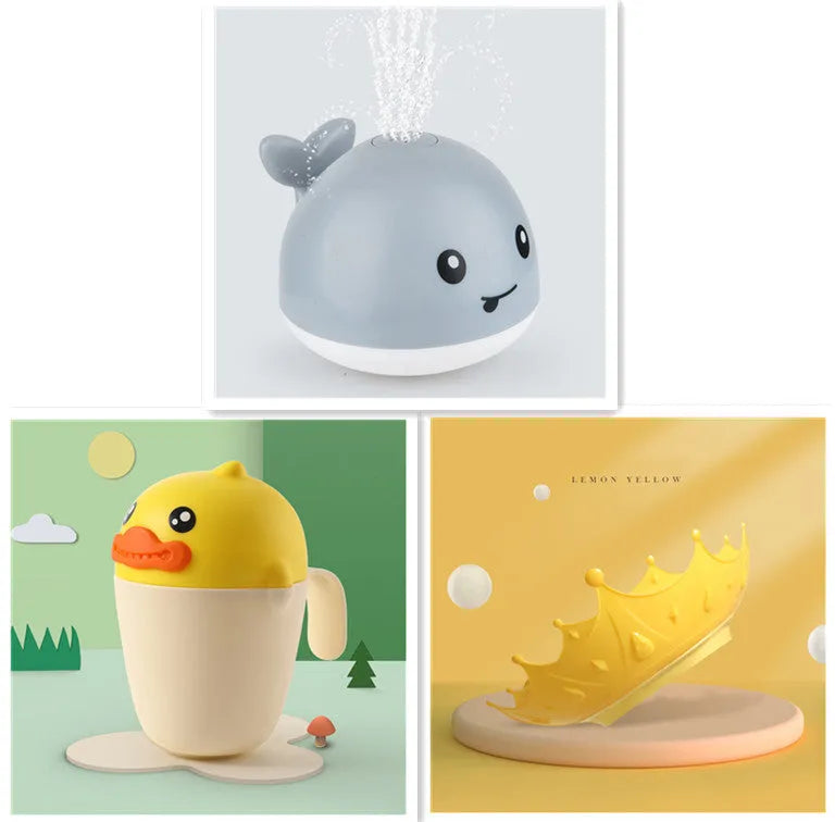 Automatic water induction whale bath toy spraying water with colourful LED lights