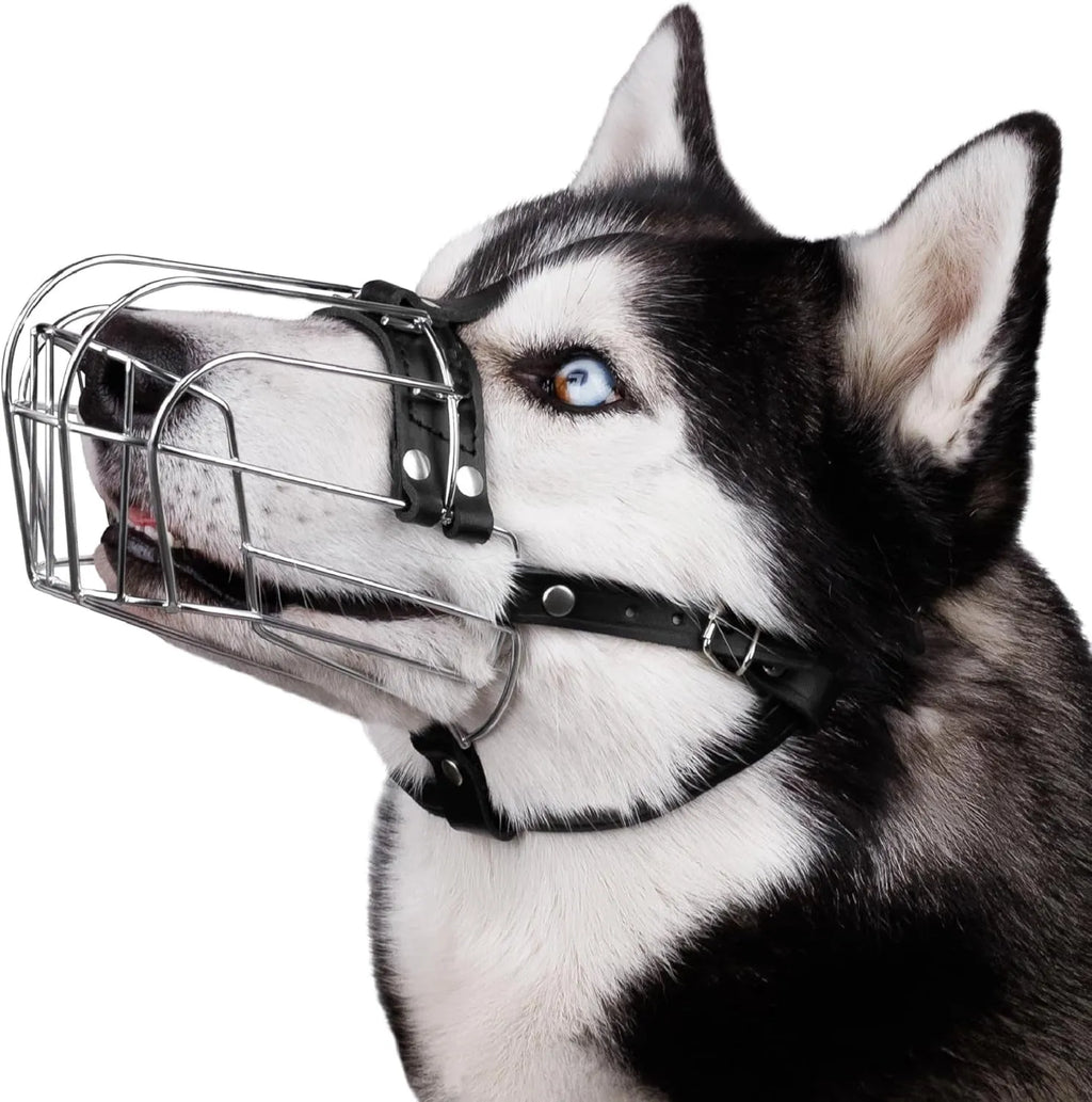 Black metal dog muzzle for Golden Retriever and German Shepherd breeds