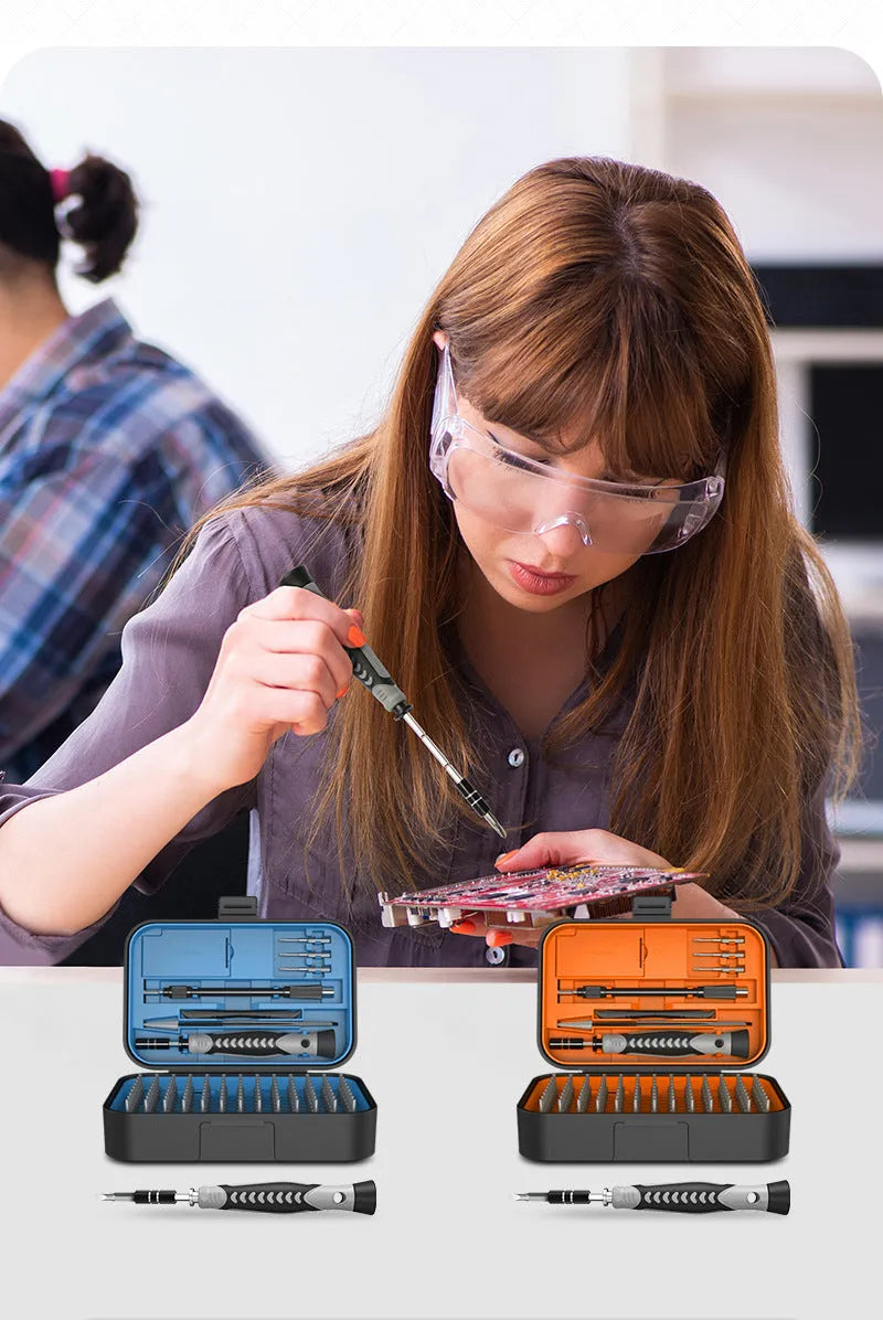 130 In 1 Precision Screwdriver Tool Set in orange case with CRV steel bits and compact design