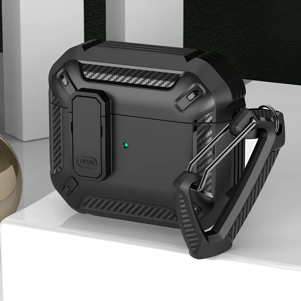 AirPods plastic clamshell protective case with hook in two-tone colours