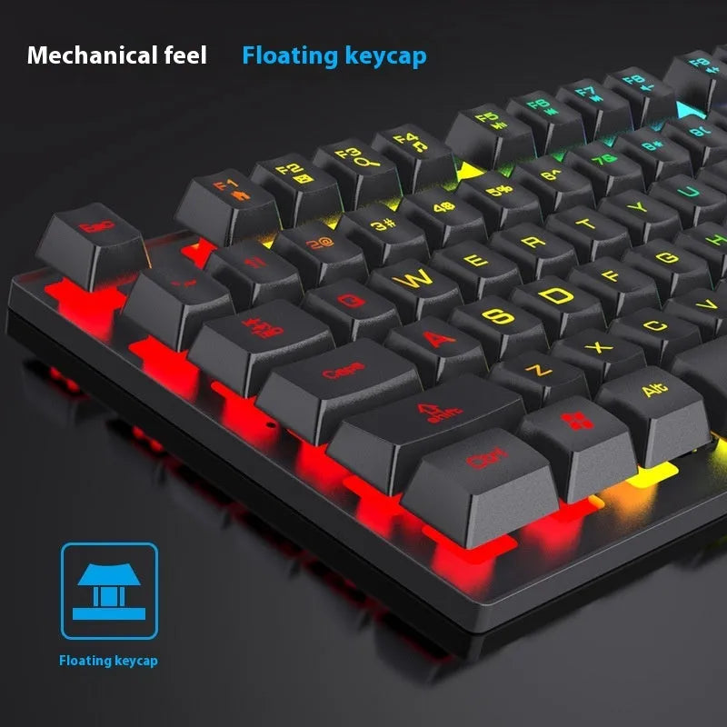 Black 104-key mechanical gaming keyboard with backlighting on desktop