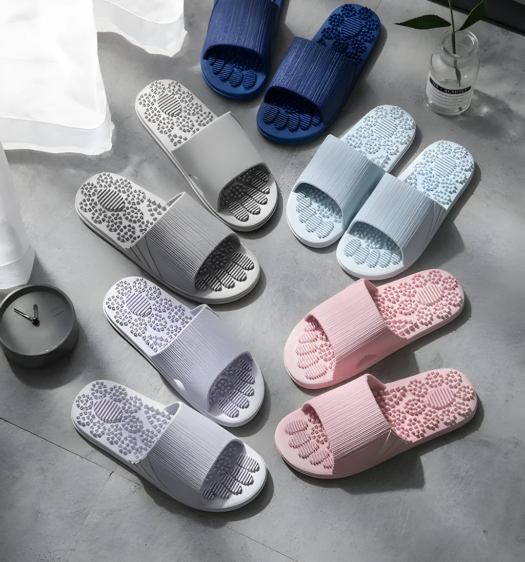 Reflexology foot massage slippers with 3D acupressure nodes in light blue