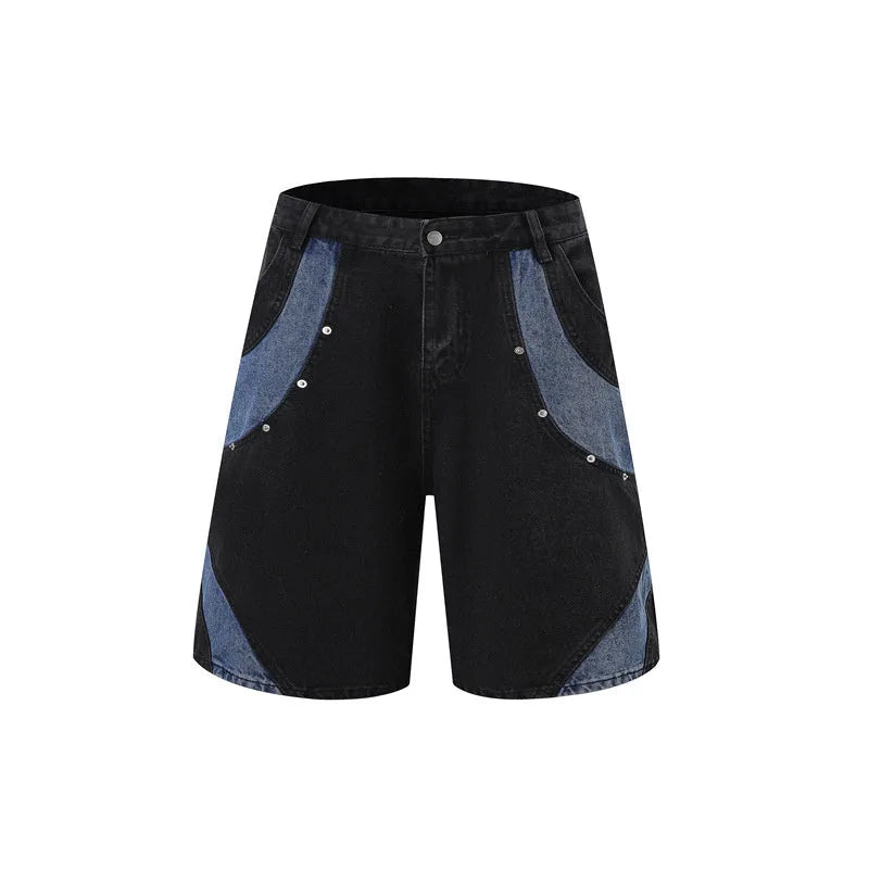 Men's washed denim jeans suit two-piece set with short sleeve jacket and matching trousers